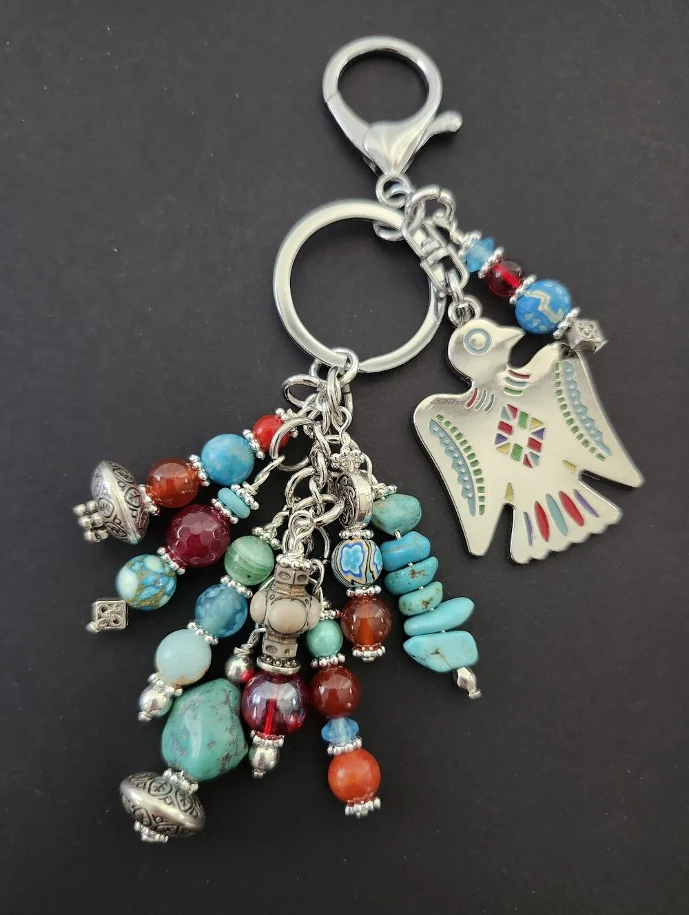 Southwest Purse Charm or Keychain Carnelian Howlite Turqouise